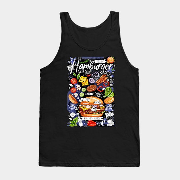 Food poster, fast food, cooking, burger, hamburger, cheeseburger Tank Top by Iraida Bearlala